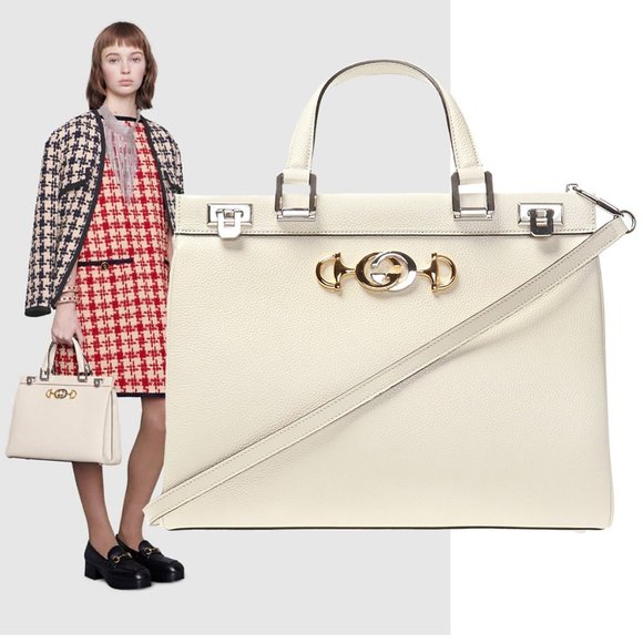 Gucci Handbags - GUCCI BAG 564714 ZUMI MEDIUM GRAINY WHITE LEATHER TOP HANDLE INTERLOCKING G LOGO